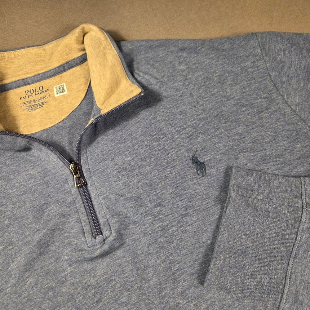 Polo Ralph Lauren Mens XL Blue Heather Quarter Zip Pullover Sweater 710812963042